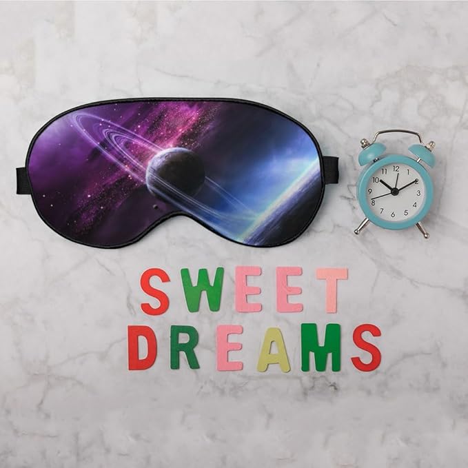Universe Galaxy Sleep Eye Mask Eye Cover Abstract Saturn Mysterious Starry Sky Silk Eye Mask for Sleeping with Adjustable Strap for Travel Nap Shift Work Office