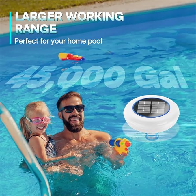 Pool Ionizer for Above Ground Pool, Upgraded Solar Ionizer Pool Auto Switching 7-Colored LED Night Light, More Lasting Copper Pool Ionizer Floater Up to 45,000 Gal