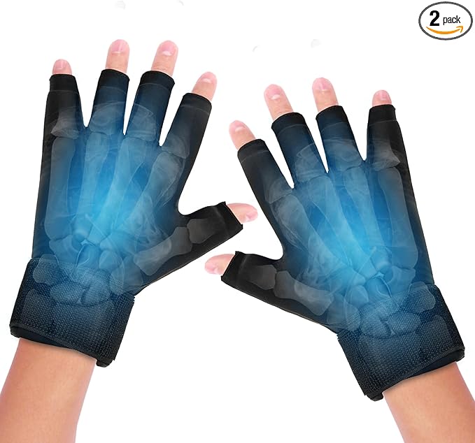2pcs Finger Arthritis Compression Hand Ice Pack Gloves for Pain Relief, Adjustable Wrist Ice Pack for Hot & Cold Therapies, Reusable Finger Ice Gloves Sleeve for Tendinitis, Carpal Tunnel