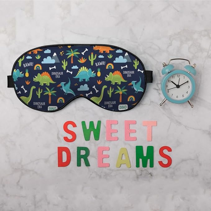 Cartoon Dinosaur Eye Mask Sleeping Mask Cute Animal Rainbow Tree Bones Blue Green Sleep Masks Silky Soft Eye Cover for Women Men Shading Blindfold for Air Travel Sleeping