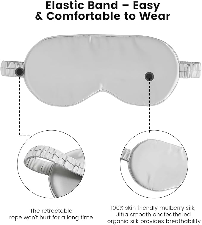 Formé & Found Formé & Found Luxury Silk Sleep Mask, 100% 6A Mulberry Silk Eye Mask for Sleeping, 22 Momme Weighted Sleep Mask for Men & Women, Eye Mask for Sleep, Blackout Sleeping Mask (Silver)