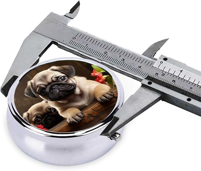 Puppys Pug Print Pill Box 3 Compartment Small Pill Case Portable Pill Box for Pocket Or Purse Cute Medicine Organizer Holder to Hold Vitamins Medication