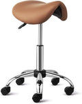 OmySalon Saddle Stool Rolling Chair, Ergonomic Saddle Chair with Swivel Wheels, Adjustable Hydraulic Stylist Cutting Stool for Salon Tattoo Massage Office Medical, Brown