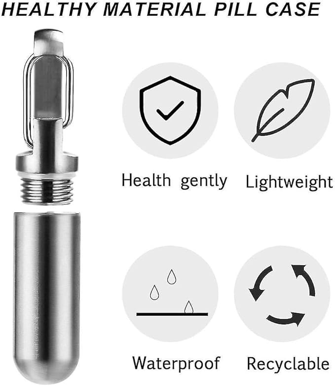 Stainless Steel Pill Box Keychain, Protable Pill Box Keychain Medicine Case Bottle, Waterproof Metal Pocket Pill Holder Medicine Bottle for Outdoor Camping Travel (S)