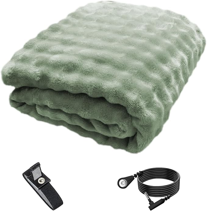 Grounding Blanket Grounding Sheets Queen, Grounding Throw for Improved Sleep, Relieving Pain,Conductive Grounded Mat for Bed with Grounding Wire (Green, Adult)