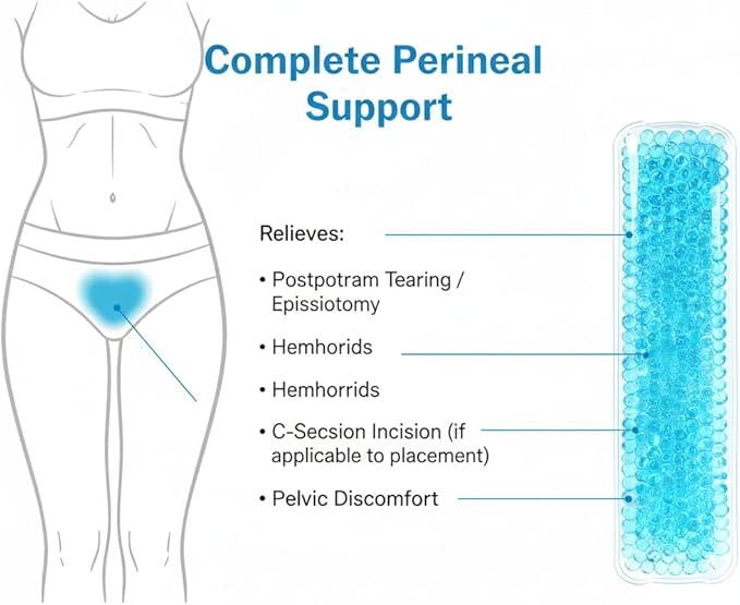 Perineal Cooling Pad for Postpartum Recovery, Extra Durable Gel Cold Packs for Hemorrhoids & C-Section Relief, 2 Reusable Ice Packs & 2 Washable Covers, New Mom Gift