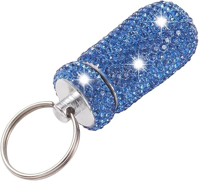 Purple Pill Holder Keychain, Holder Pill Container Keychain Mini Size Waterproof and Light Weight Portable Pill Bottle Case, Bling Aluminum Key Chain for Outdoor Camping Traveling, Medication Aids