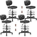 Leather Drafting Stool Chair with Ergonomic Backrest & Footrest, Padded Seat Adjustable Height 360° Swivel Rolling Stools, Tall Office Chair for Standing Desk, Shop, Drawing, Black, 4 Pack