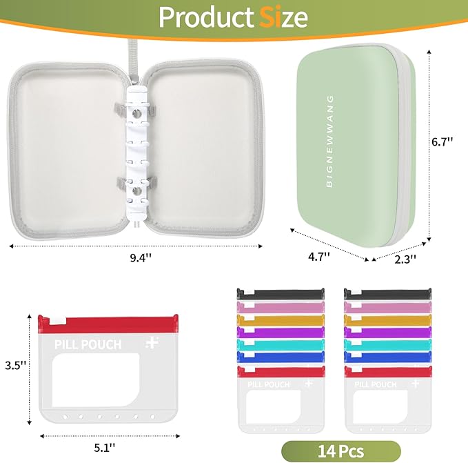 Extra Large Weekly Pill Organizer Set, Reusable Pill Bags with 14 Coded Pouches for Home and Travel, 7 Day with AM PM Large Storage Portable Medicine Pill Case for Fish Oils, Vitamins