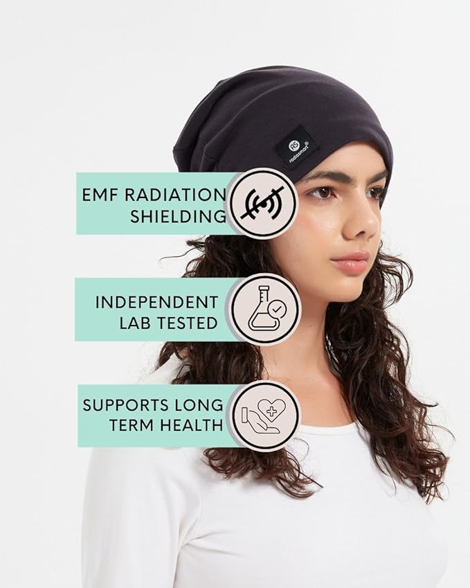 Radia Smart® EMF Protection Ultimate 100% Organic Cotton Slouch Beanie, 5G Blocking, RF Shielding, EMF Protection, Brain Coat, Black