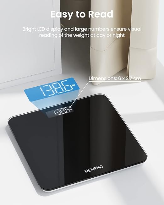 RENPHO Scale for Body Weight, Mechanical Bathroom Weighing Scale, Highly Accurate & Measures Weight up to 400 lb/180kg, Batteries Included, 11"/280mm, Black