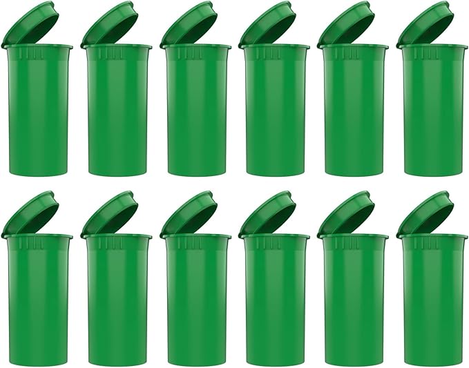 Multi-Use Airtight Empty Pill Bottles with Hinged Lids, 13 Dram Plastic Bottle Organizer for Supplements, Vitamins & Medicines, 12 Pack (Lime Green Opaque)