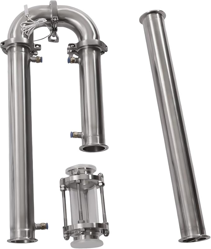 Tubular Distillation Tower with Sight Glass, 2'' Domestic Brewing Equipment Distiller Stainless Steel Still Reflux Column for 13-26 Gallon Fermenter Capacity