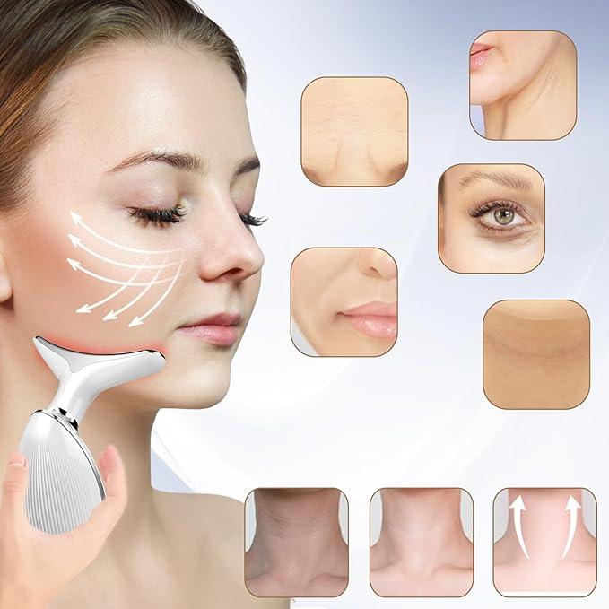 Face and Neck Massager Tools, Portable Facial Beauty Device,Facial Massager with 7 Color LED Lights for Skin Care