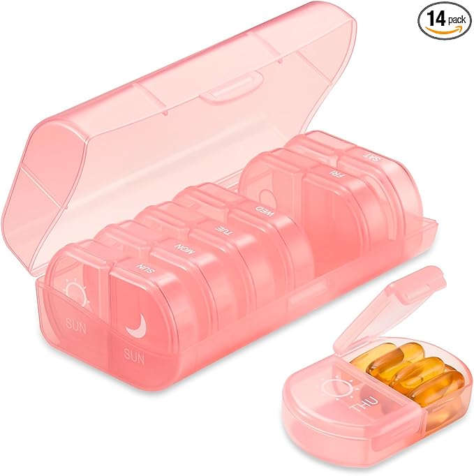 Weekly Pill Organizer 2 Times a Day Compact Pill Box 7 Day Pill Case Medication Reminder Portable Travel Pill Dispenser for Pills,Vitamin,Fish Oil