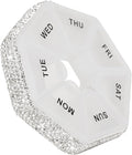 Round Pill Organizer Small Weekly Pill Case for Purse Bling Cute Medicine Pill Box Compact Vitamin Container 7 Day Daily Pill Holder Planner(White)