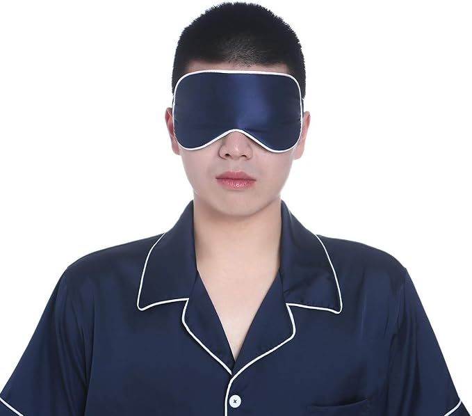 Mulberry Natural Silk Sleep Mask for Women & Men with Elastic Strap, Super Soft Sleeping Eye Mask, Size M, (Navy Blue)