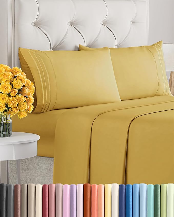 Queen Size 4 Piece Sheet Set - Extra Soft, Breathable & Cooling Sheets - Hotel Luxury Durable Bed Sheets for Women & Men - Deep Pockets, Easy-Fit & Wrinkle-Free Sheets - Mustard Oeko-Tex Bed Sheet Set