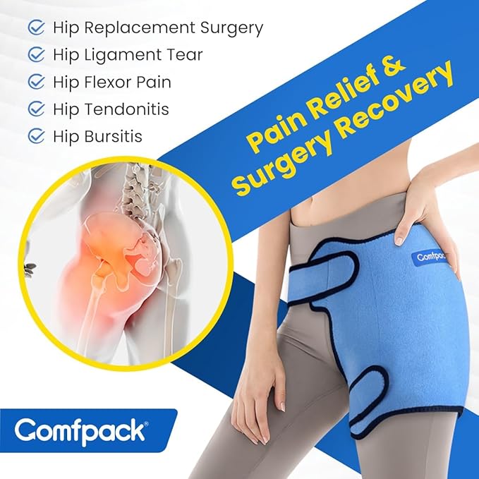 Ice Pack for Hip Replacement Surgery, Hip Brace with Hot Cold Gel Pack, Hip Replacement Kit, Compression Ice Pack Wrap for Sciatica, Bursitis, Hip Flexor Pain, Hamstring