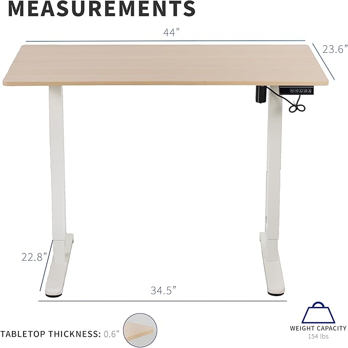 VIVO Electric 44 x 24 in Standing Desk, Memory Height Adjustment, Light Wood Top White Frame, DESK-E144C
