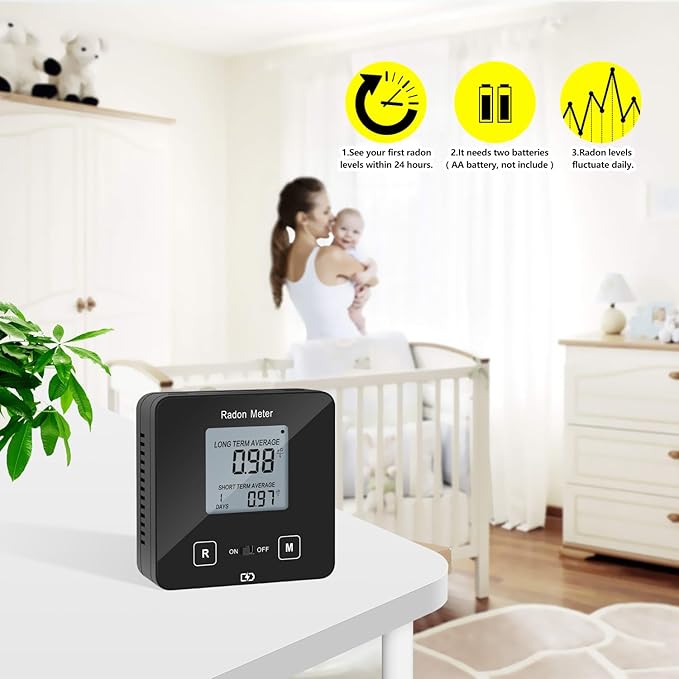 HRDM-03B Home Radon Detector, Portable Radon Meter, Elifecity Long and Short Term Home Radon Monitor, Battery-Powered, Easy-to-Use, Ensure Your Home's Safety, Black