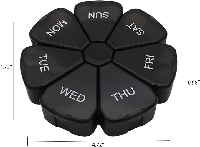 7 Day Weekly Pill Round Organizer, ShysTech Large Pill Case Pill Box 1 Time A Day for Pills/Medication/Supplements/Vitamin (Black)