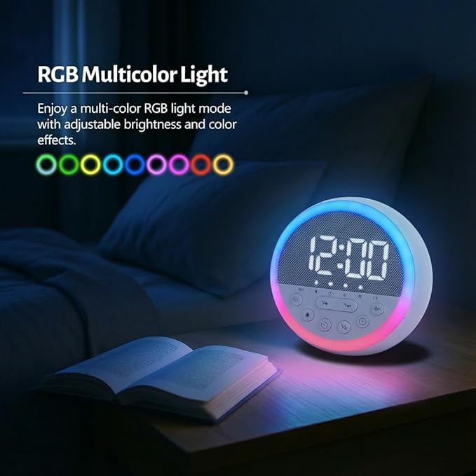 Sunrise Alarm Clock and Sound Machine Nightlight Adjustable Brightness, Rechargeable Wake Up Light Digital, Sleep Timer, Sleep Sounds, White Noise for Baby Kids Adults, Nature Soft Light for Bedroom