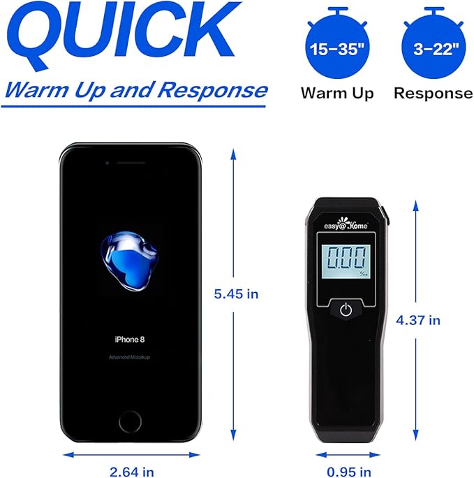 Easy@Home Breathalyzer, Professional-Grade Portable Fuel Cell Breath Alcohol Tester, Personal BAC Level Tracker Color Backlit Digital Notifications, 5 mouthpieces EAT-05FL