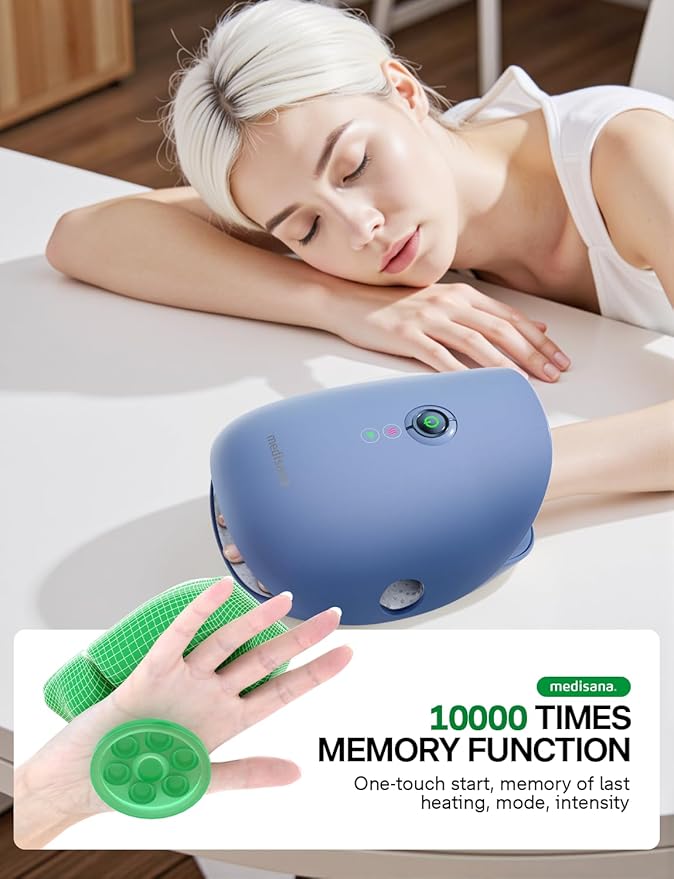 Medisana Hand Massager with Heat and Compression, Knuckle Stretching Massage, Memory Function, Cordless Hand Massager for Arthritis and Carpal Tunnel Relief, Mother’s Day Gift for Mom Women