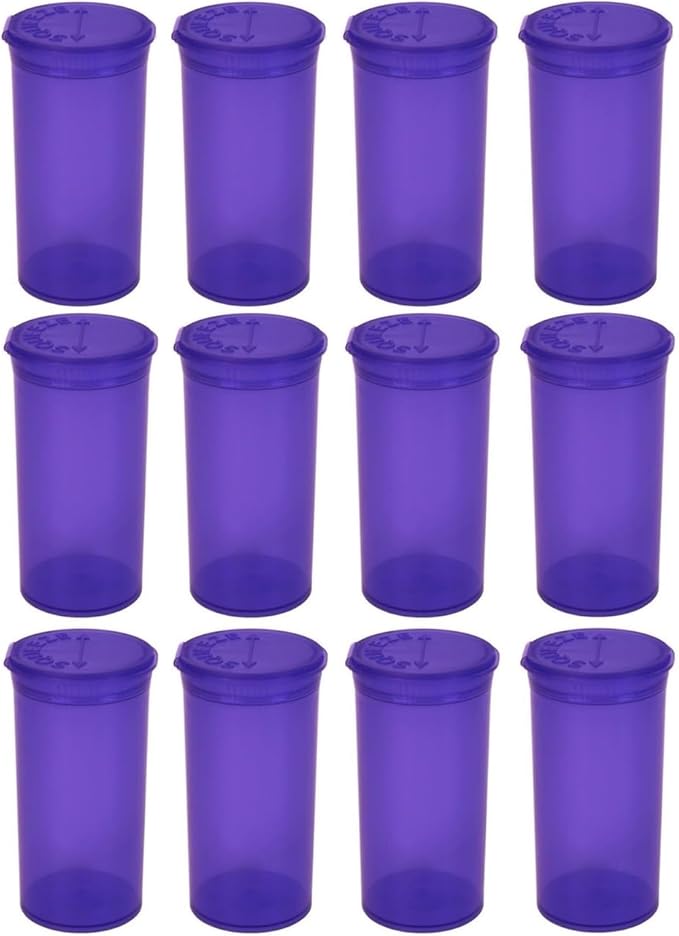 Multi-Use Airtight Empty Pill Bottles with Hinged Lids, 13 Dram Plastic Bottle Organizer for Supplements, Vitamins & Medicines, 12 Pack (Violet Transparent)