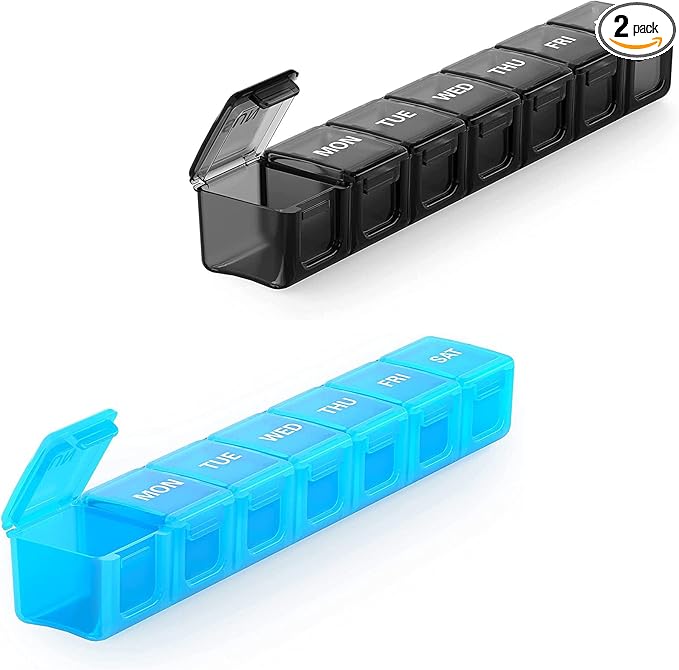 2 Pack Extra Large Pill Organizer, Sukuos Weekly Pill Box, Pill Case, Medicine Organizer for Vitamins, Fish Oils or Supplements