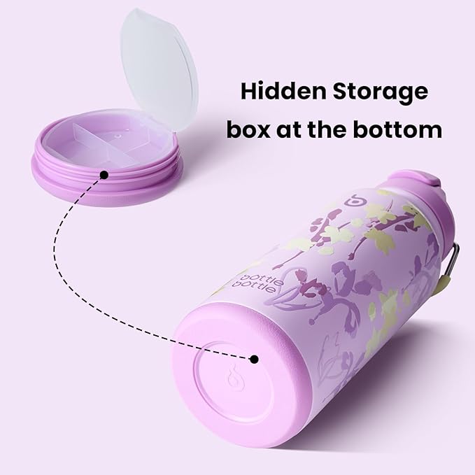 BOTTLE BOTTLE 32oz Insulated Water Bottle Stainless Steel Sport Water Bottle with Straw Dual-use Lid Design for Gym with Pill Box