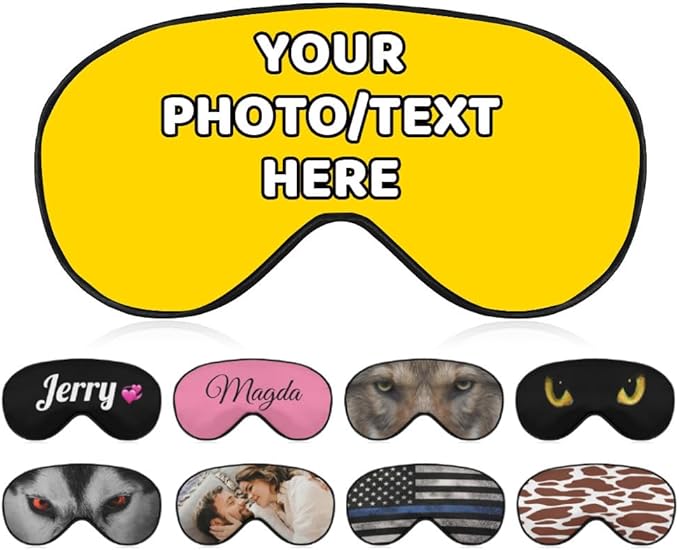 AMAPARK Custom Eye Mask for Sleeping Personalized with Picture Text Logo Sleep Masks Gift for Wedding Anniversary Party Favor, Gold