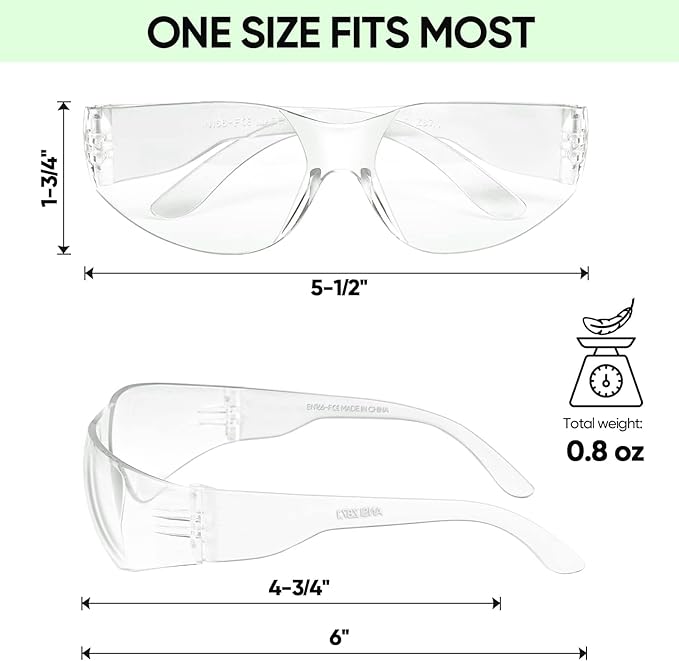 TICONN Clear Safety Glasses for Men and Women, Safety Goggles with Scratch Impact Resistant Meets ANSI Z87.1 Standard