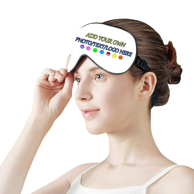 Personalized Eye Mask, Custom Eyeshade Blindfold Add Your Design Image Text Customized Eye Cover with Adjustable Strap for Sleeping Travel Work Naps Blocks Light, White