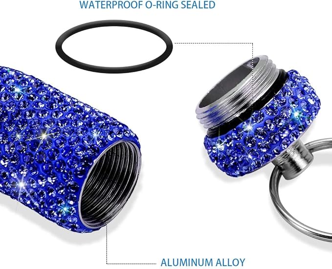 Portable Pill Case Pill Container Waterproof Pill Holder with Keychain Bling Pill Box Medicine Dispenser Bottle Storage for Outdoor Camping Travel (Royal Blue)