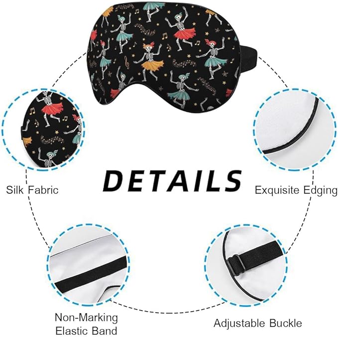 Dancing Skull Sleep Mask Eye Mask Party Halloween Music Fun Headphones Black Sleep Mask Light Blocking Adjustable Smooth Soft Eye Masks for Women Deep Rest Travel