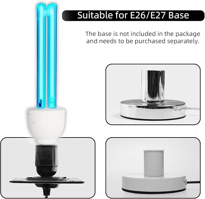 3 Pack 25 Watts UVC Light Bulb Ozone Free, Replacement UV Light Bulb for Bedroom/Bathroom/Closet/Kitchen, 253.7nm Wavelength Covers up to 400sq.ft, E26 Base 110V CTUV-25