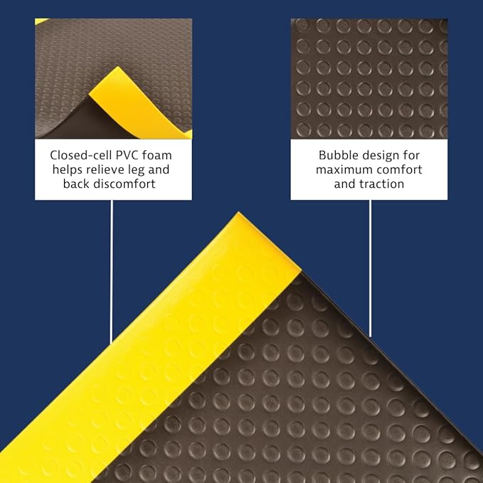 Notrax 417 Bubble Sof-Tred™ with Dyna-Shield® 2' x 6' x 1/2" Anti Fatigue Mat, Slip Resistant Bubble Textured Surface, Ideal for Industrial and Commercial Workplaces, Black/Yellow, 417S0026BY