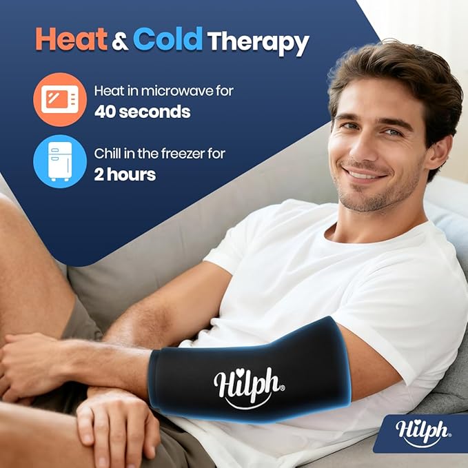 Hilph Elbow Ice Sleeve Arm Ice Packs for Injuries Reusable, Flexible Gel Cold Compression Sleeve for Tennis Elbow, Golfers, Tendinitis Pain Relief, Small, Black