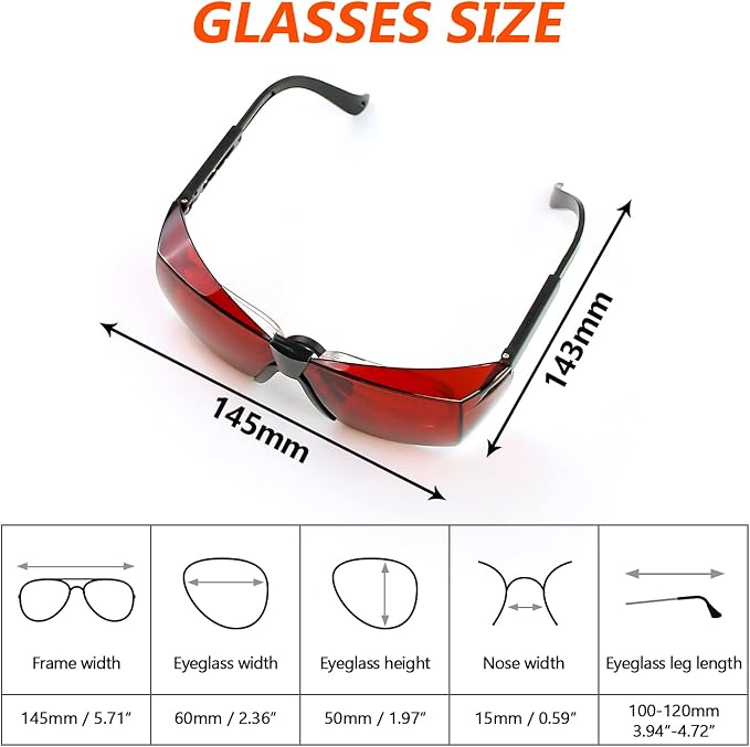 JILERWEAR Wavelength 180nm-540nm Laser Safety Glasses for 405nm, 445nm, 450nm,520nm,532nm Laser Light,Yag, Blue, Green Laser and UV Light Eye Protection Fit Dazzling Lasers, Like Engraving Machines