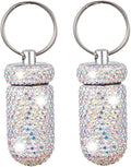 2 Pcs Pill Holder Keychain, Bling Aluminum Medicine Holder Pill Container Mini Size Waterproof and Light Weight Portable Pill Bottle Case (AB Color 2Pcs)