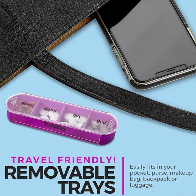 OPTRANEST Weekly Pill Organizer 7 Day, 4 Times a Day AM PM Pill Box, Stackable Medicine Organizer with Removable Compartments