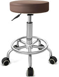 PU Leather Rolling Stool with Foot Rest Round Height Adjustment Swivel Spa Drafting Salon Tattoo Work Office Massage Vanity Stools Task Chair (Brown)