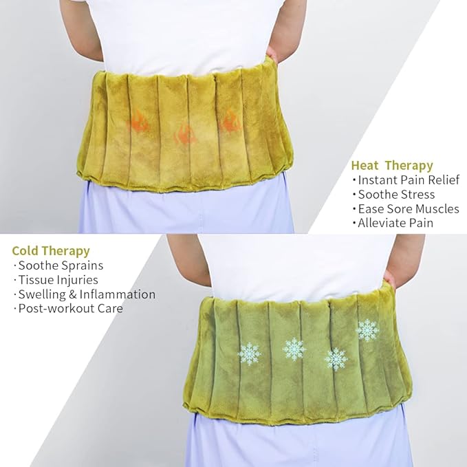 UNI-GO Silica Beads Microwave Heating Pad for Hot Compress and Cold Compress, No Smell, Reusable Microwavable Heating Pad for Back, Neck, Shoulder, Leg, Muscle Ache & Cramps. (Olive Green-7"x21")