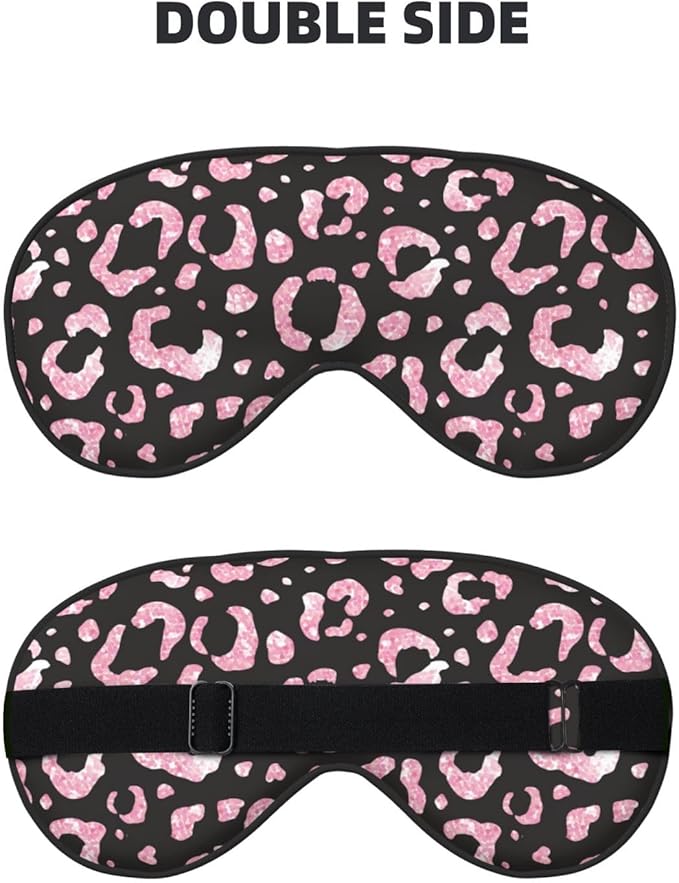 Rose Pink Glitter Leopard Sleep Mask Eye Mask with Adjustable Strap Eye Sleep Shade Cover Blocks Light for Women Men Airplane Travel Nap