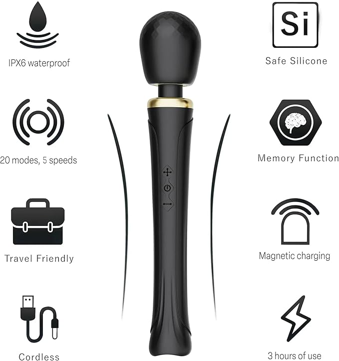 Therapeutic Cordless Massager - Powerful Massage Tool Handheld 8 Speeds 20 Patterns - Rechargeable Hand Massagers for Sore Muscles - Hand Held Massage Tool for Neck & Back