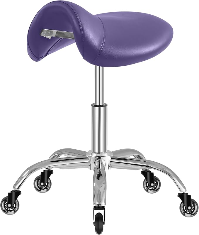 SALONFACTORY Saddle Stool with Wheels 300 lbs Weight Capacity, Heavy Duty Rolling Stool for Medical Massage Salon Kitchen Spa Drafting Nail-Tech,Height Adjustable,360 Swivel,Wide Thick Seat Padding