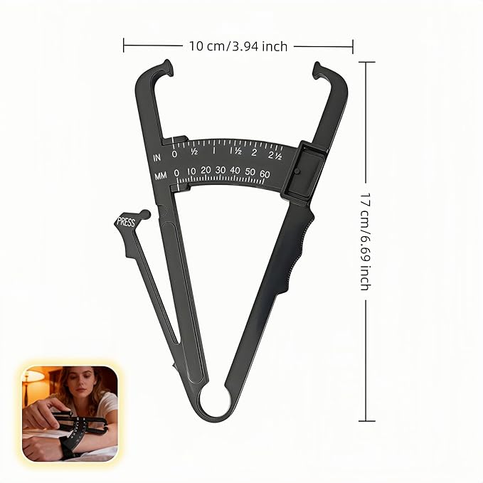 Professional High-Accuracy Body Fat Caliper with Dual Metric/Imperial Scale, Dual Scale Skinfold Measure for Men & Women - Easy, Portable Fat Percentage Tester, Home/Gym Use (Black)