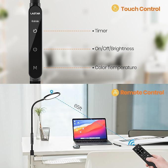 LASTAR 10000 Lux Sun Light with Remote & Touch Control, UV-Free Sunlight Lamp, Sun Lamp with 360° Flexible Neck/4 Colors/5 Brightness/Timer/Memory